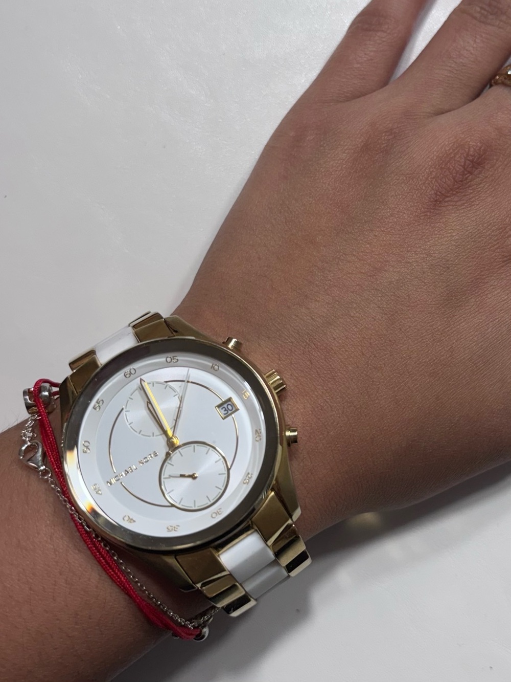 Michael Kors Gold and White Women's Chronograph Bracelet Watch